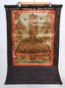 Vintage 19th C handpainted Tibetan Buddhist Thangka Scroll - image size 48x35cm