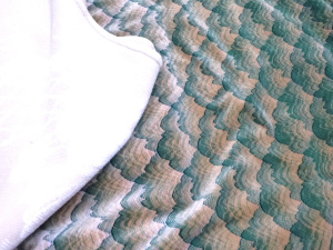 2 x Bedspreads inc 1930s Art Deco Velvet Bedspread with stylised design in green