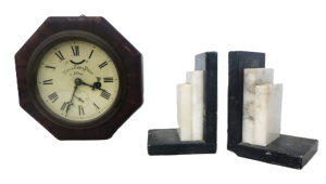 2 x pieces - Vintage Octagonal Lever 'Time Piece' Clock w 14cm Diam Face & K