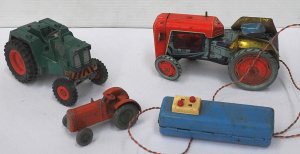 3 x Vintage Tin Toy Tractors incl Green Triang Tractor, Chinese Tin Toy Tractor