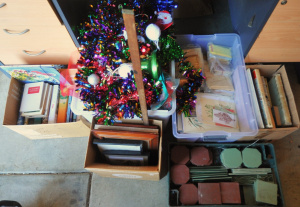 5 x Boxes Mixed Items incl Assorted Books, Green & Red Tiles, Post & Gre