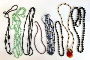 8 x necklaces, black Austrian crystal, jet, gemstone etc