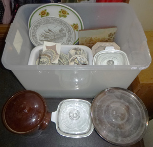 Box lot - Mixed items - 3 x pieces Corning Ware, heaps Epns Cutlery, pretty Engl