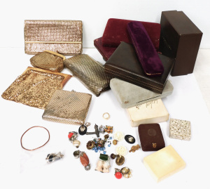 Box lot of Ladies items inc Mesh bags, Vintage Jewellery boxes, Costume Jeweller