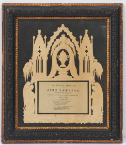 Framed c1882 Embossed Mourning Card for John Cameron who died at St Monanee 25th