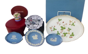 Group lot of China & Orrefors Glass inc, Franz lidded trinket box with roses