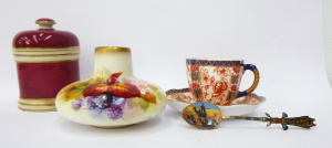 Group lot of China inc, Worcester squat vase with hand painted berries, flowers Group lot of China inc, Worcester squat vase with hand painted berries, flowers