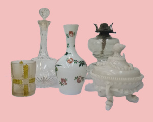 Group lot of Vintage Glass items inc, Westmoreland Milk Glass lidded bowl with s