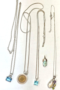 Grp silver jewellery - 3 x pendants on chains, loose pendant & Thai 10 Baht