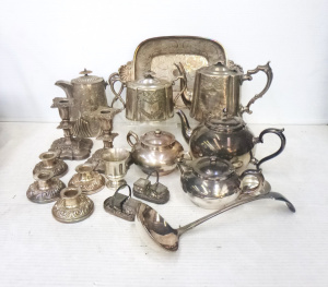 Large lot - Vintage EPNS Items - Pairs Candlesticks, Large Teapot, tray made for