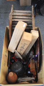 Lot of Assorted Japanese Items incl Pots, Bamboo Mats, Boxes, Wooden Display etc