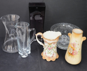 Lot of Modern Glass & Edwardian Blushware Pieces incl Krosno Amethyst Vase,