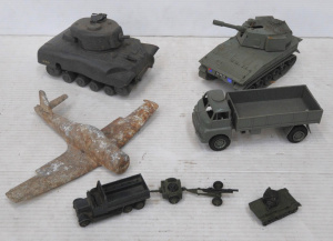 Lot of Vintage military Related Toys incl Dinky Tank w Chain treads, Mini Toys S