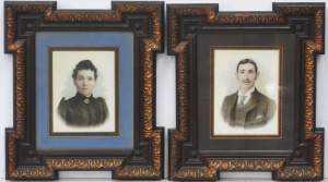 Pair Ornately Framed c1890 1900 Hand touched Photographs of a Man & Wife -
