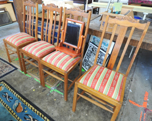 Set of Four High back Blackwood Chairs & Pine Toilet Mirror