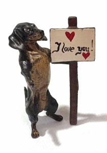 Vintage c19th C Vienna Cold Painted Bronze Miniature figure - Dachshund standing
