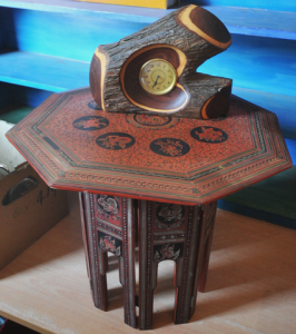 Lot 31 - Folding Chinese Small Occasional Table & Mantle Clock in Shaped Nat