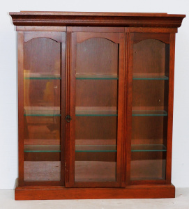Lot 3 - Miniatures Wooden Display Cabinet - 3 glass shelves central door - free