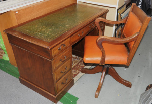 Lot 5 - 2 x Pieces - Edwardian Cedar Twin Pedestal Desk w Leather inset top + c1