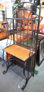 Lot 9 - Vintage Style Metal & Wood Bakers Stand w wine bottle rack - Approx