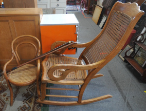 Lot 13 - Small group - vintage c1900 Light stained Beech Rocking Chair, small Ch