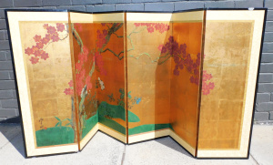 Lot 14 - Vintage Japanese hand painted six fold screen 95cm H