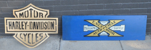 Lot 24 - 2 x Vintage Motorbike Signs - large pro hand painted 'Excelsior Autocyc
