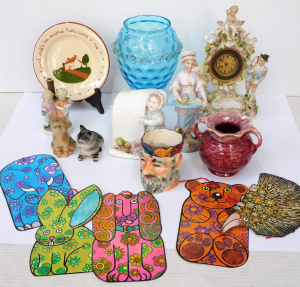 Lot 28 - Box lot Mixed inc Victorian China & Glass, Souvenir China, EPNS Ink