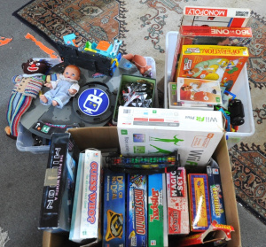 Lot 35 - 3 x Boxes of Mixed Kids Games & Toys incl Board Games, Assorted Fig