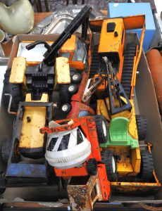 Lot 36 - Box Lot of Vintage Metal Tonka Toys incl T-6 Bulldozer