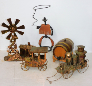 Lot 40 - Mixed Group inc Metal ornaments Copper Musical Windmill, Steam Buggy &a