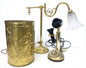Lot 42 - 3 x pieces vintage Brass & Metal - Victorian style Brass Table Lamp