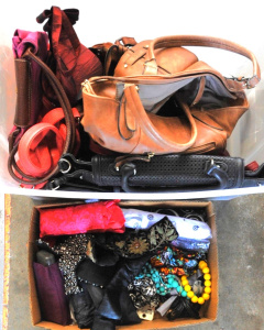 Lot 43 - 2 x Boxed of Ladies Items incl Umbrellas, Handbags, Jewellery, Beads et