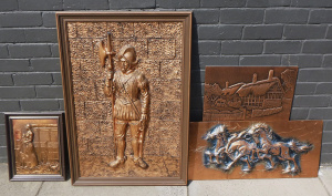 Lot 46 - Group vintage copper & copper toned pictures Largest equals 103cm h