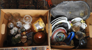 Lot 50 - 2 x Boxes Mixed Items - incl 2 x Wade Bell's Scotch Whiskey Jugs, Royal