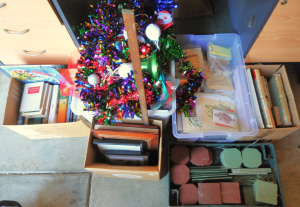 Lot 53 - 5 x Boxes Mixed Items incl Assorted Books, Green & Red Tiles, Post