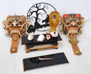 Lot 58 - Small box lot - Oriental & Eastern items - pair Balinese Wall masks