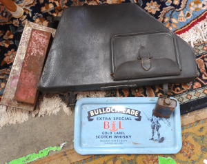 Lot 59 - Small lot Incl Vintage Leather Motorcycle Pannier, 2 x Sidchrome Socket