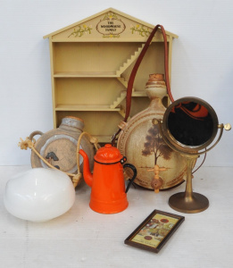 Lot 60 - Lot of Mixed Items incl 2 x Australian Pottery, Orange Enamelled Teapot
