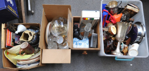 Lot 63 - 4 x boxes Assorted Goods incl Ceramics, Glassware, Wooden Items etc Lot 63 - 4 x boxes Assorted Goods incl Ceramics, Glassware, Wooden Items etc