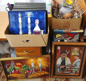 Lot 69 - 2 x Boxes of mixed Items incl Australian Stonehaven Raku Pottery Vase,