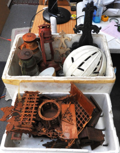 Lot 74 - Two Boxes of Vintage Mixed Items inc Cuckoo Clocks, Victorian Fretwork