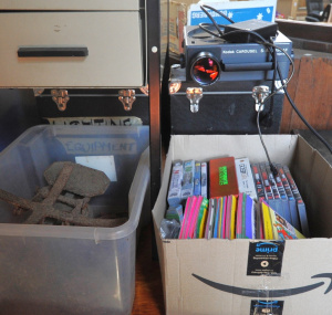 Lot 80 - 3 x Boxes incl Cased Kodak Carousel Projector, Large Vintage Metal Scal