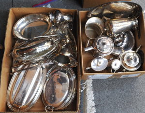 Lot 88 - 2 x Boxes of Mixed EPNS Pieces incl Serving Trays, Jugs, Platters etc