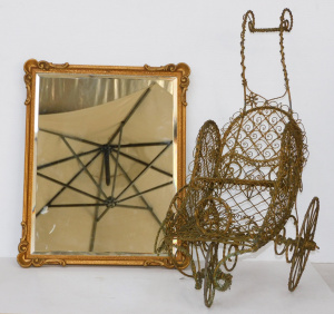 Lot 93 - Mixed Group lot in Gilt framed Mirror with bevelled edges 49cmH, Ornate