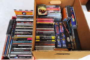 Lot 99 - 2 x boxes - Cd's, Star Wars VHS Video Cassettes, Dvds, etc - Rolling St