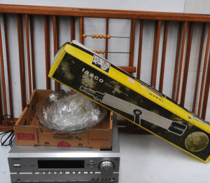 Lot 104 - Grp - Vintage Wooden Childrens Playpen, Onkyo Stereo receiver, Boxed
