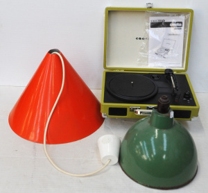 Lot 111 - 3 x pieces - Modern briefcase style Record Player, Green Enamel Light