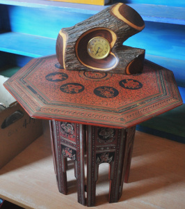 Lot 126 - Folding Chinese Small Occasional Table & Mantle Clock in Shaped Na