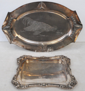Lot 139 - 2 x Vintage Metal Platters incl WMF Art Nouveau Platter w Raised Chick